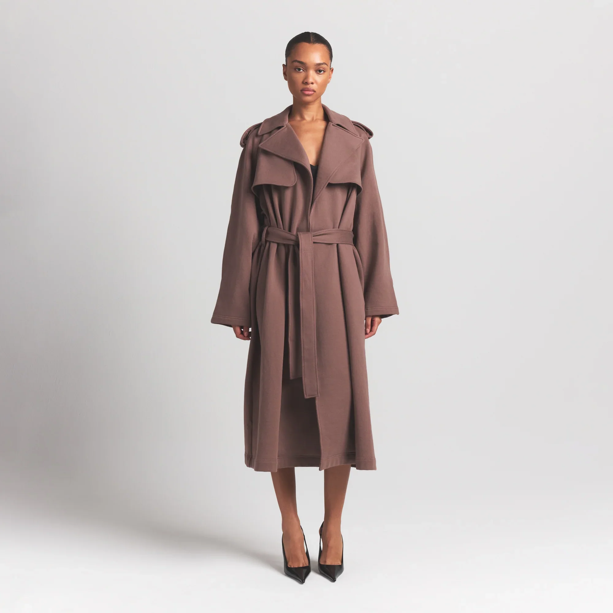BOYFRIEND FLEECE OVERSIZED TRENCH COAT | UMBER - Image 2