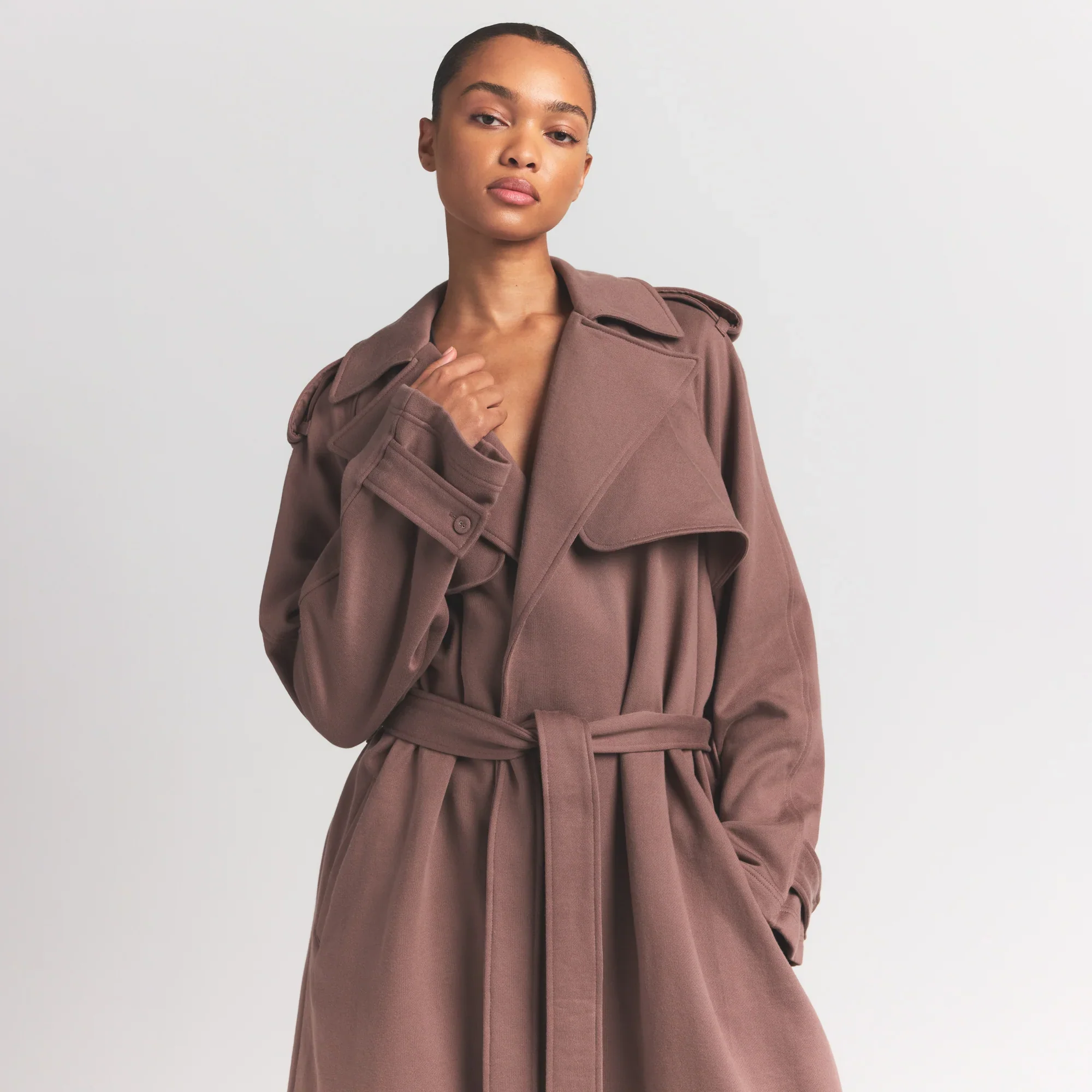 BOYFRIEND FLEECE OVERSIZED TRENCH COAT | UMBER - Image 3