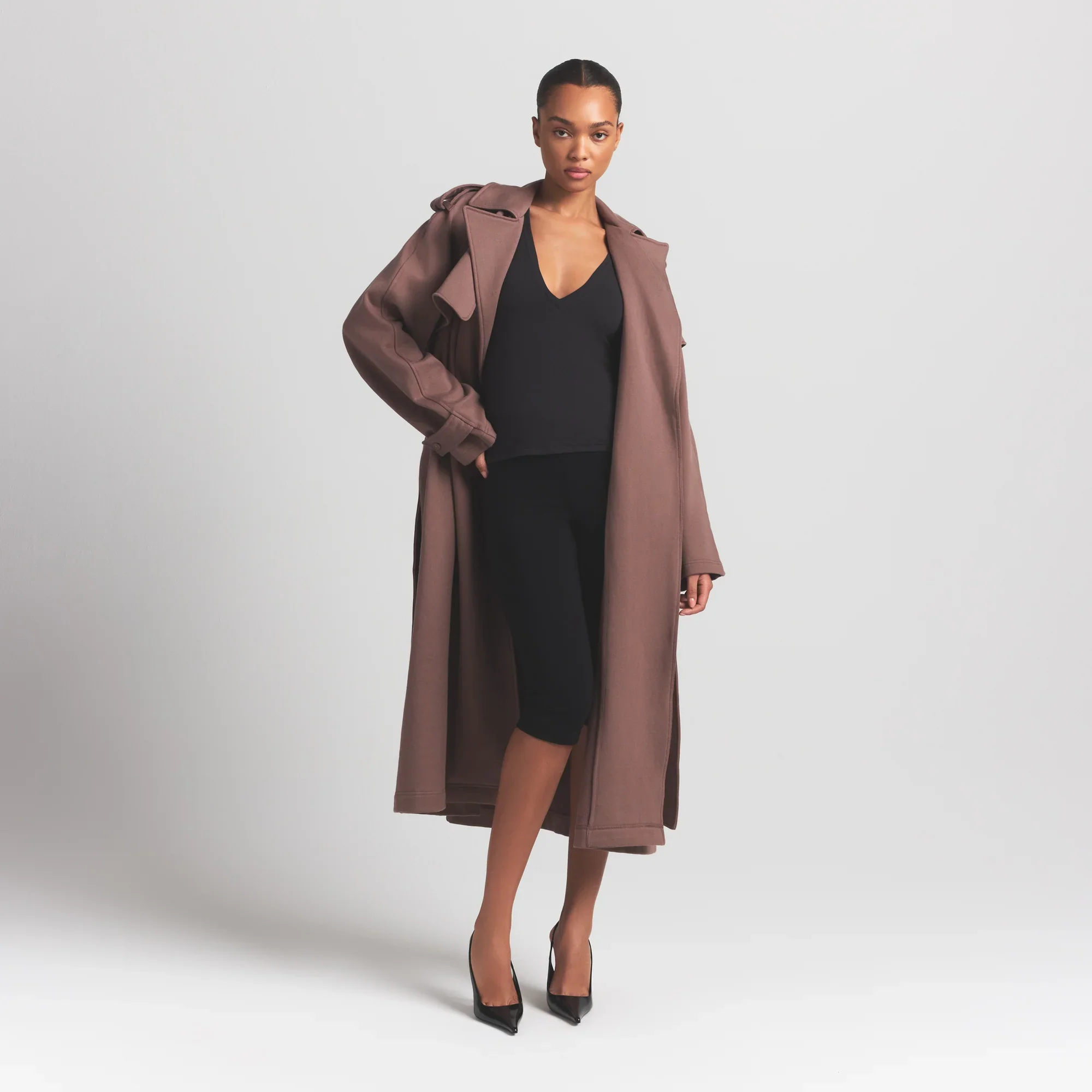 BOYFRIEND FLEECE OVERSIZED TRENCH COAT | UMBER - Image 4