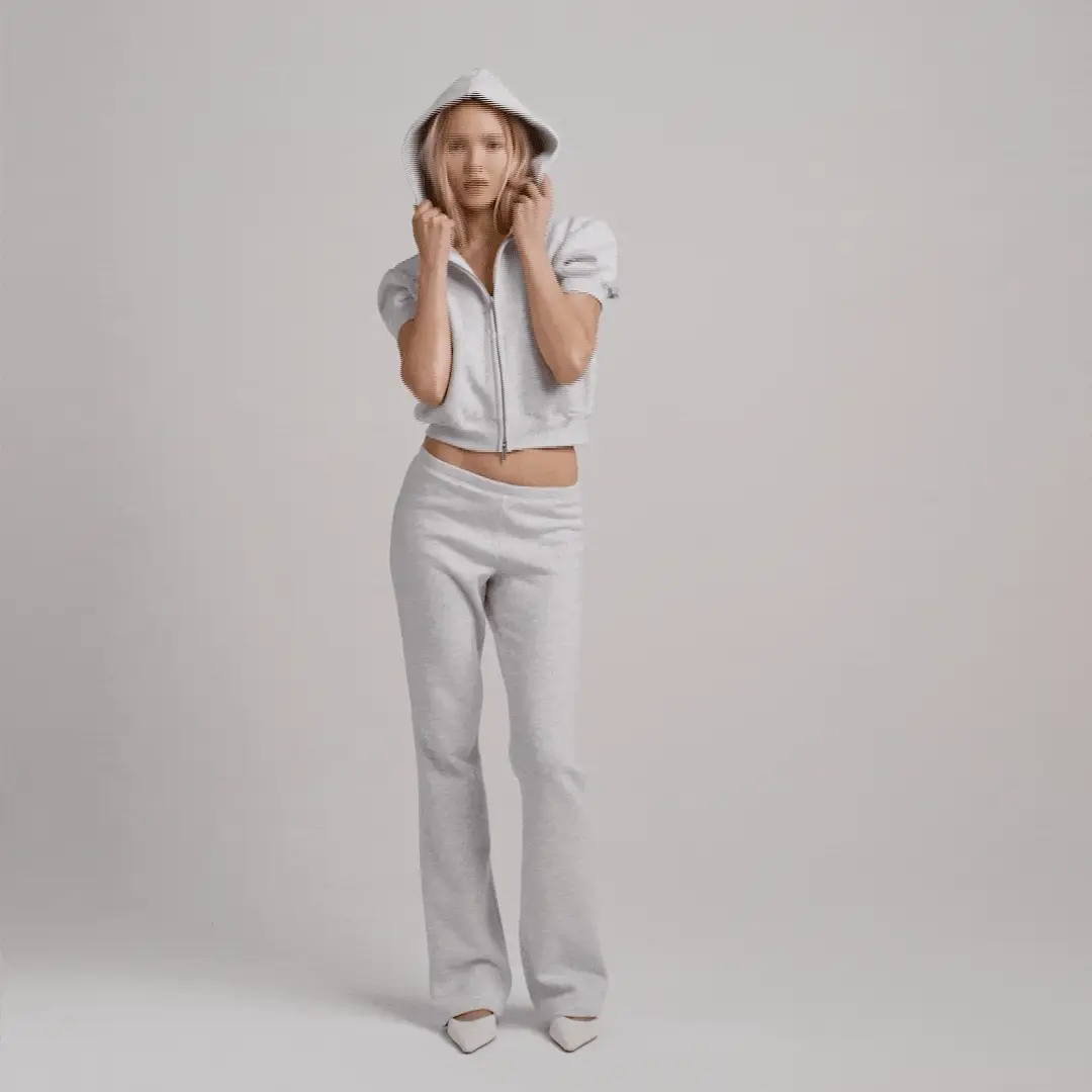 COTTON FLEECE BUBBLE SLEEVE CROPPED ZIP UP | LIGHT HEATHER GREY - Image 9