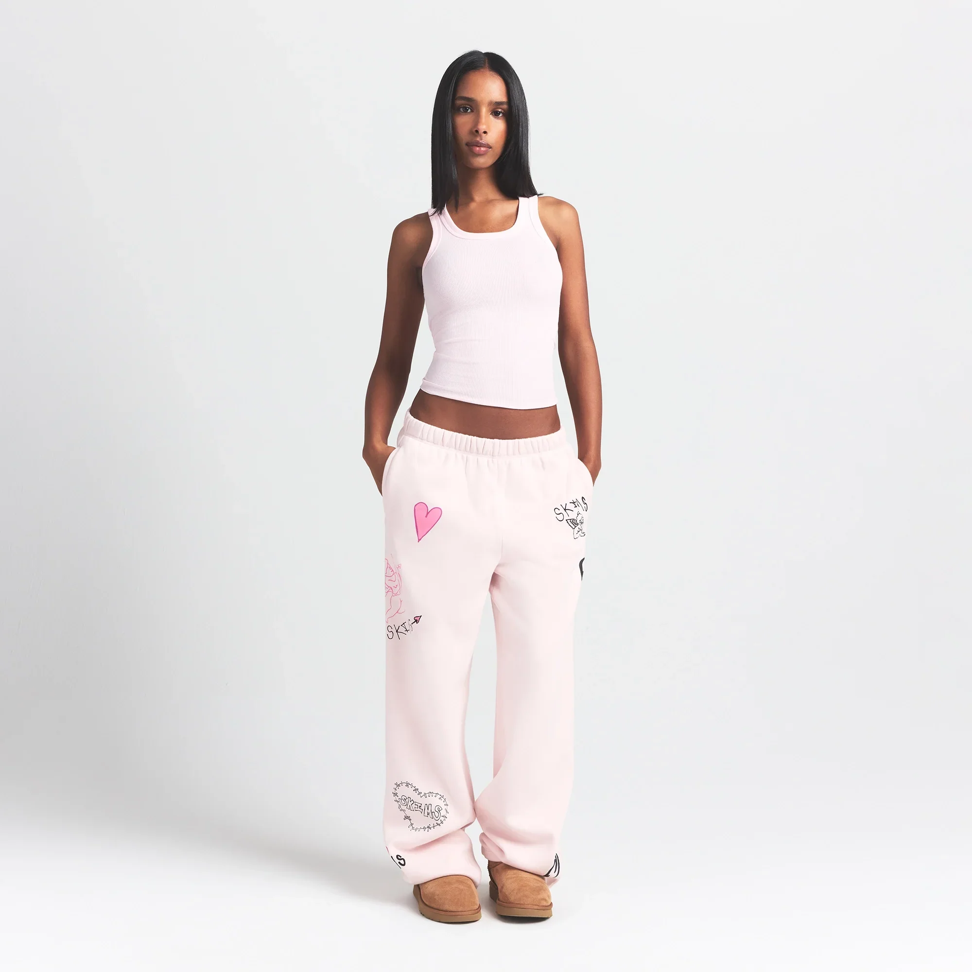 COTTON FLEECE CLASSIC STRAIGHT LEG PANT | BARELY PINK ANGEL SKETCH - Image 7