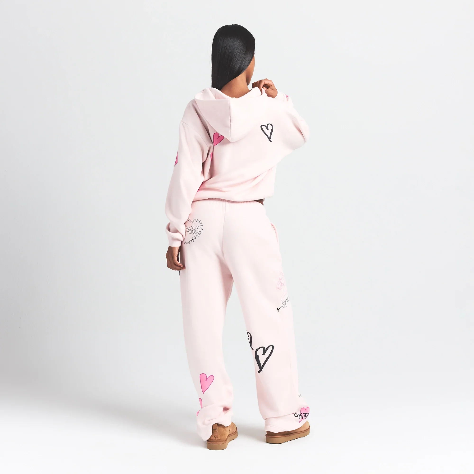 COTTON FLEECE CLASSIC ZIP UP HOODIE | BARELY PINK HEART - Image 5