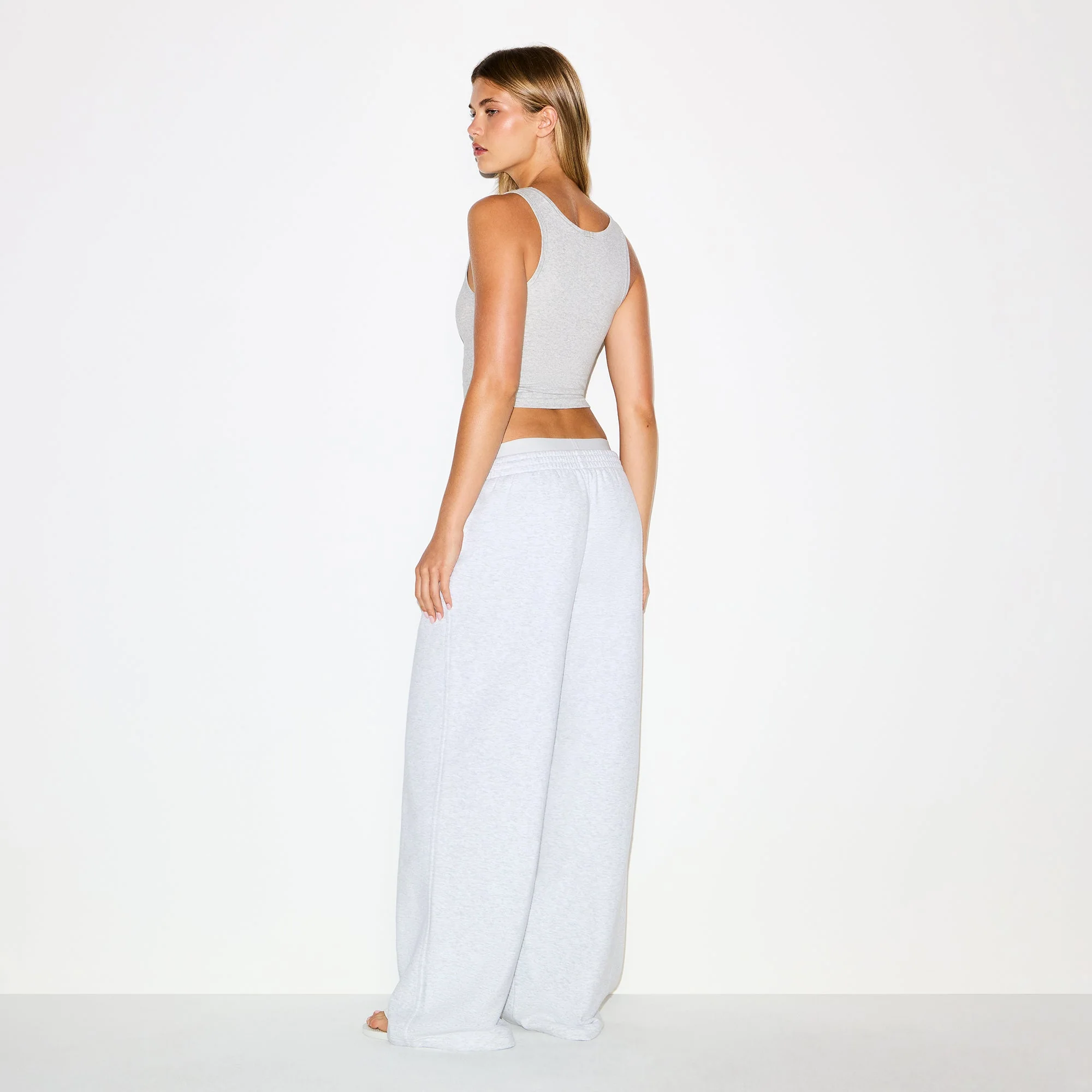 COTTON FLEECE OVERSIZED DOUBLE WAISTBAND PANT | LIGHT HEATHER GREY - Image 5