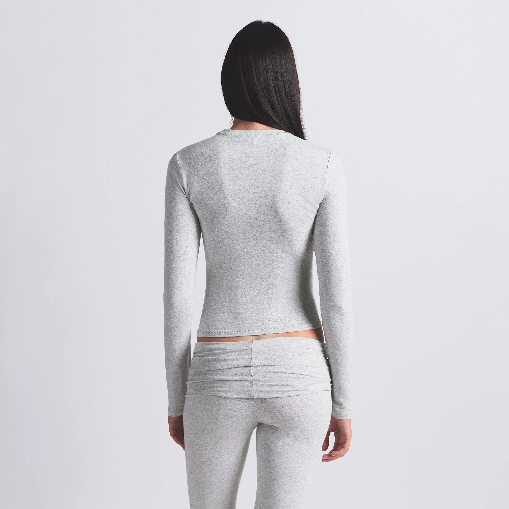 COTTON JERSEY LONG SLEEVE T-SHIRT | LIGHT HEATHER GREY - Image 4