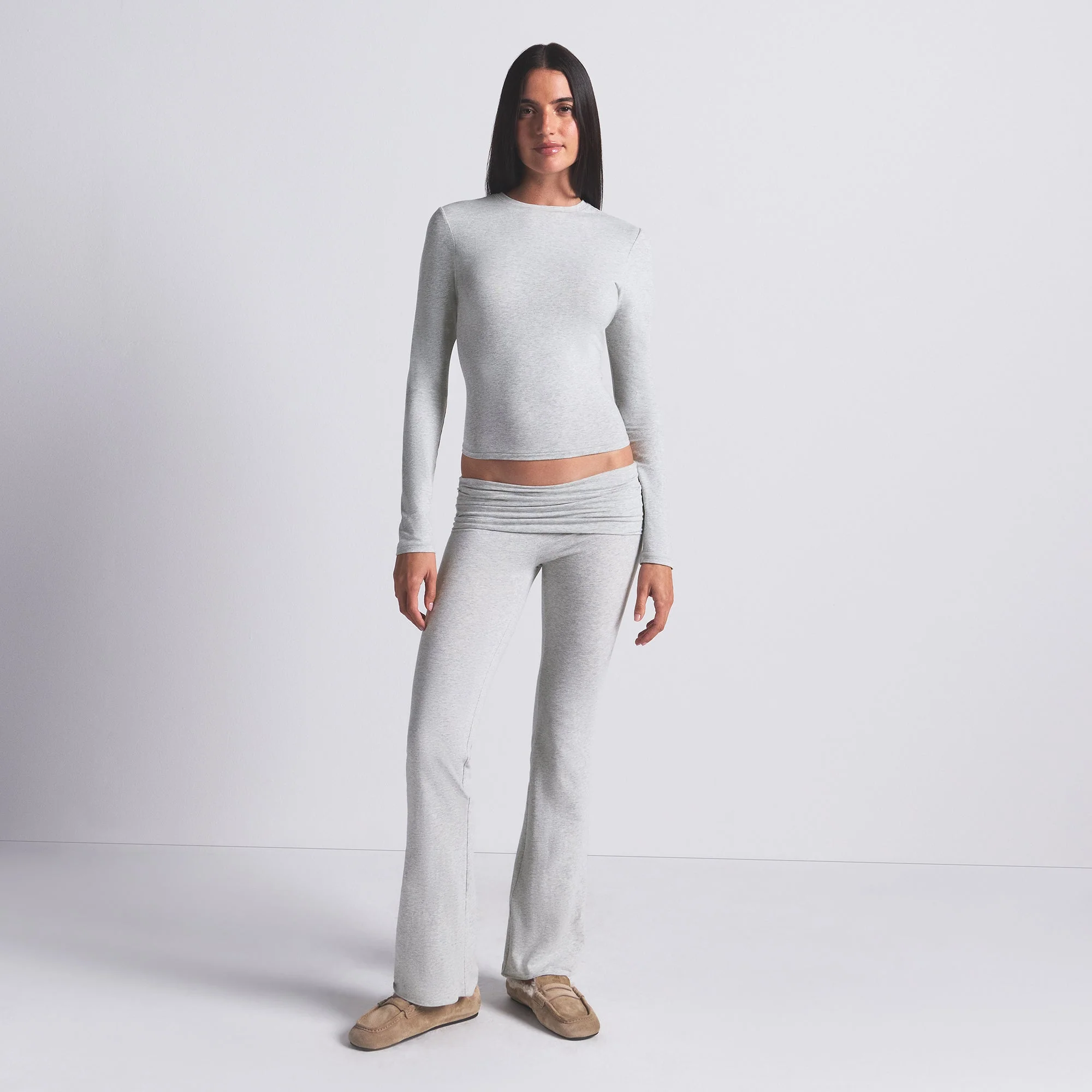 COTTON JERSEY LONG SLEEVE T-SHIRT | LIGHT HEATHER GREY - Image 5