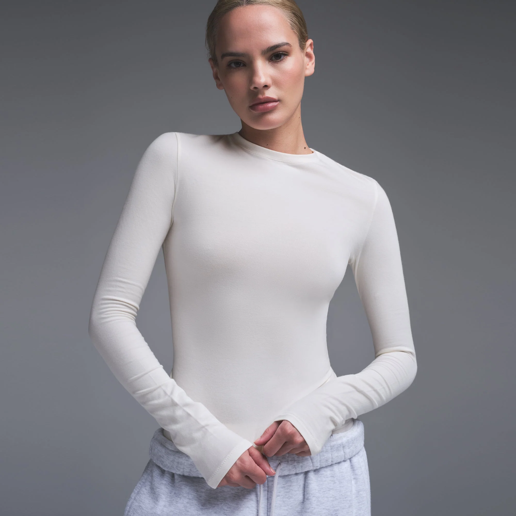 COTTON JERSEY LONG SLEEVE T-SHIRT | MARBLE - Image 4