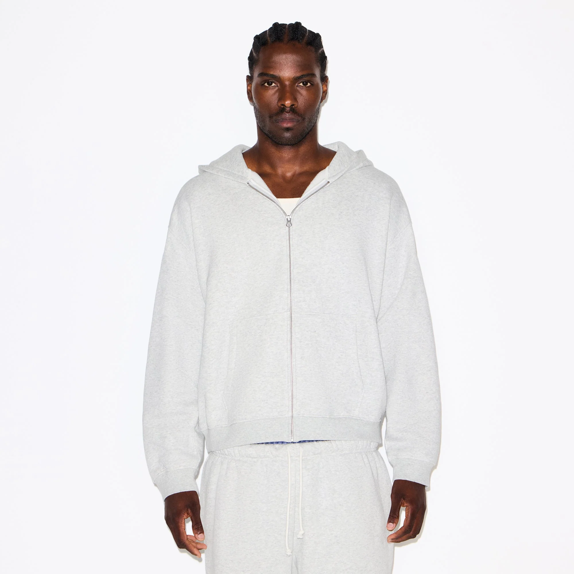 FLEECE LOUNGE MENS RELAXED ZIP UP HOODIE | LIGHT HEATHER GREY - Image 4