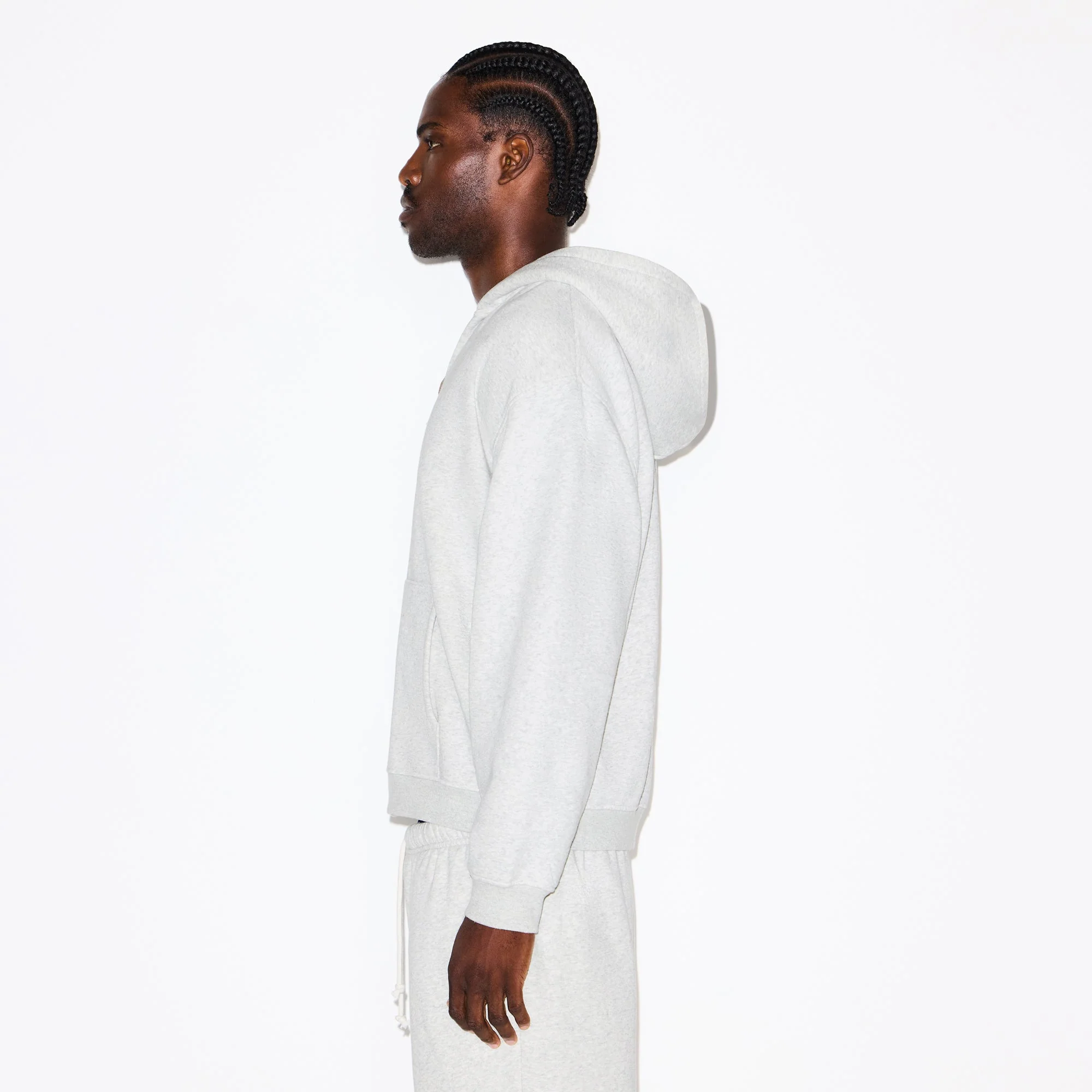 FLEECE LOUNGE MENS RELAXED ZIP UP HOODIE | LIGHT HEATHER GREY - Image 5