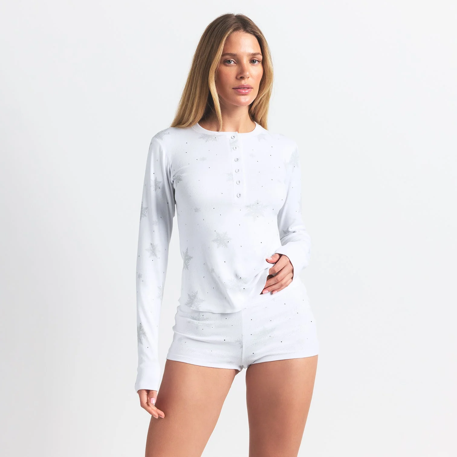 LOGO PLUSH POINTELLE RHINESTONE HENLEY SET | SNOW RHINESTONE PRINT - Image 3