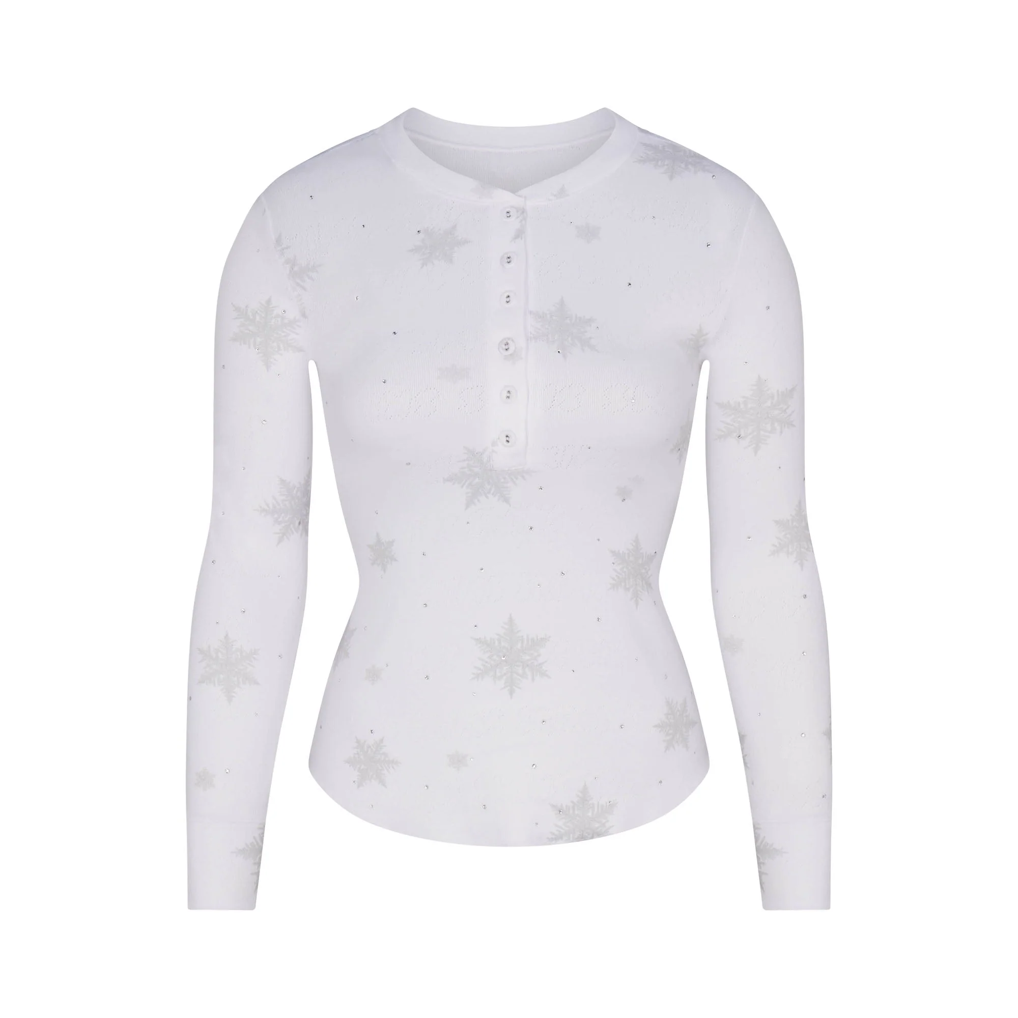LOGO PLUSH POINTELLE RHINESTONE HENLEY SET | SNOW RHINESTONE PRINT - Image 7