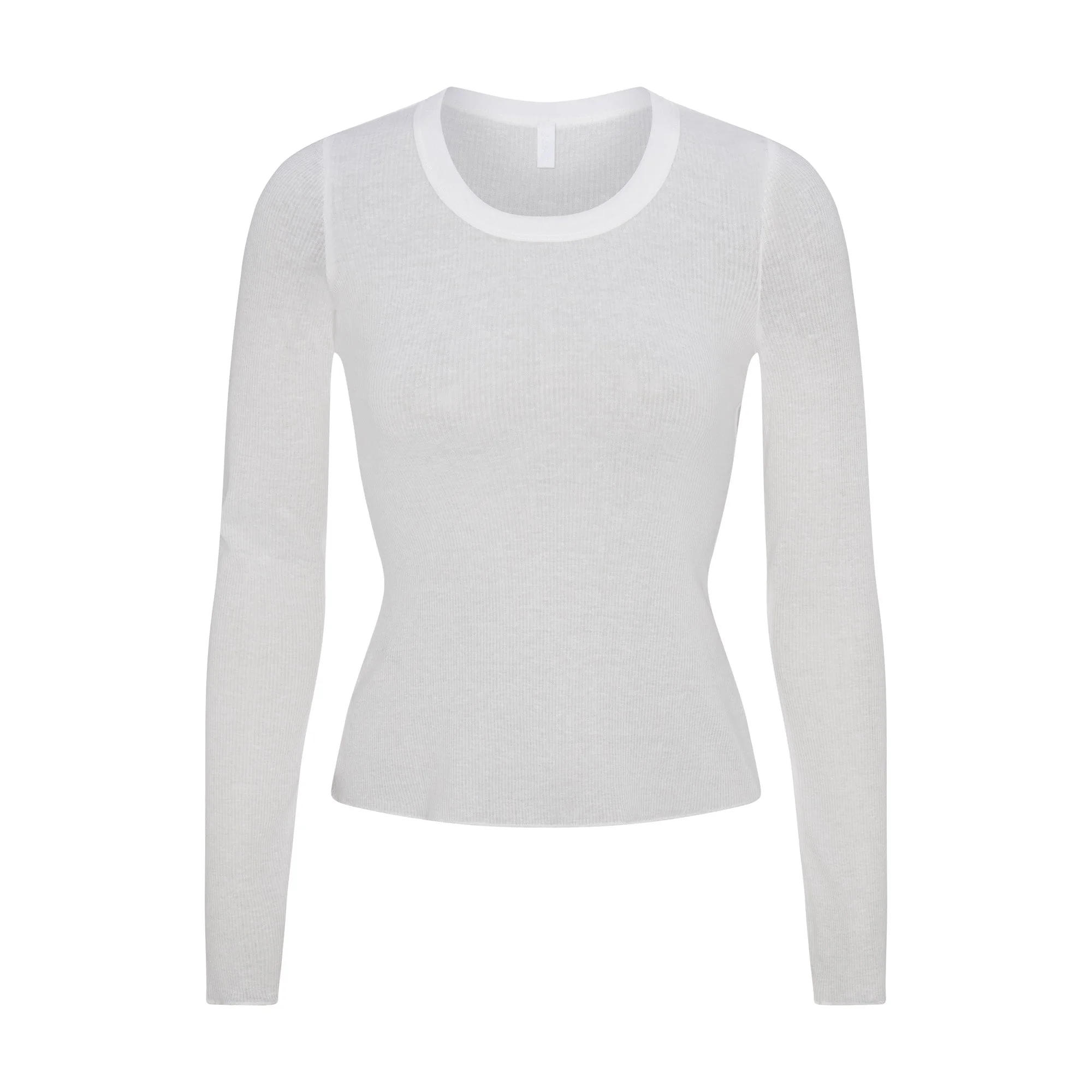 SHEER RIB LONG SLEEVE CREW NECK TOP | SNOW