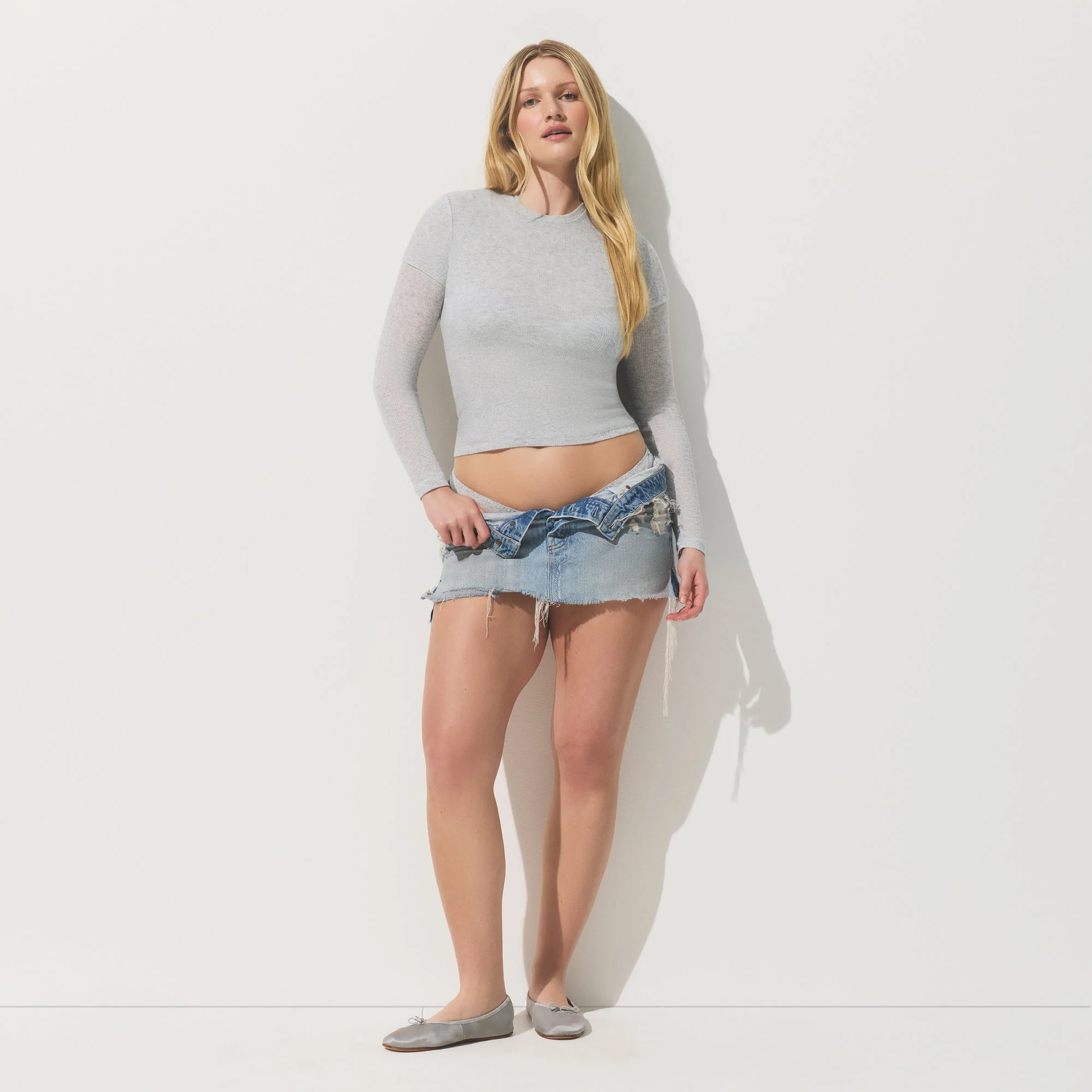 SHEER RIB T-SHIRT | LIGHT HEATHER GREY - Image 3
