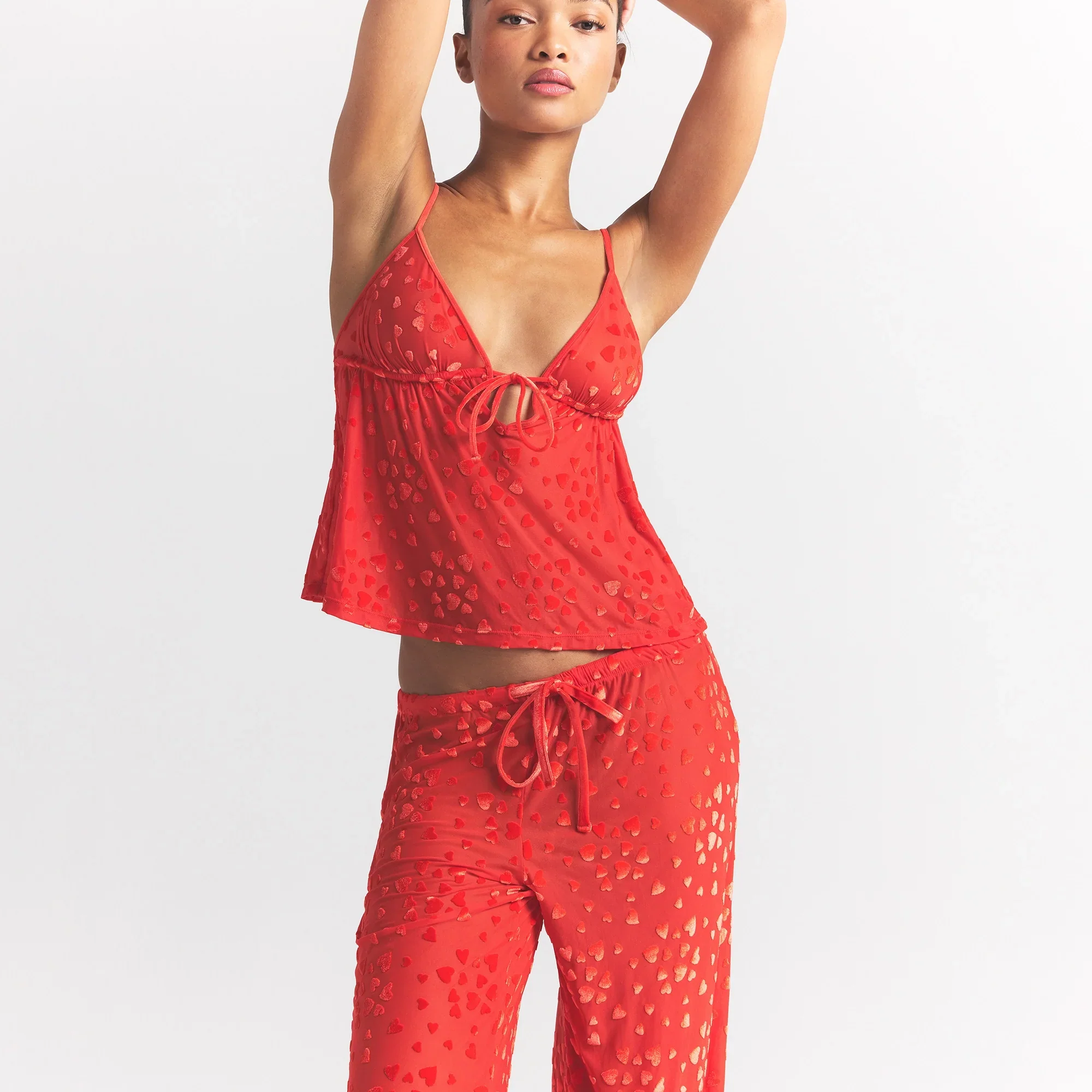SHEER VELVET CAMI AND PANT SET | RUBY - Image 2