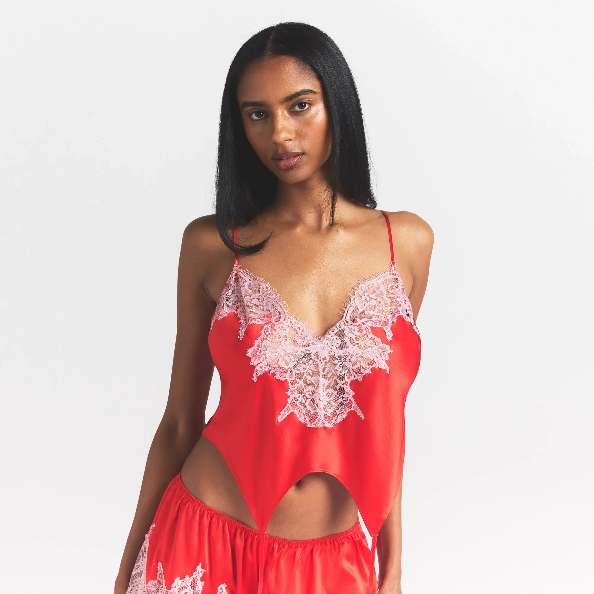SILK LACE GARTER CAMI AND SHORT SET | RUBY CONTRAST - Image 4