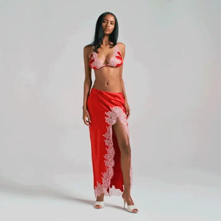 SILK LACE SLIP MIDI SKIRT | RUBY CONTRAST - Image 5