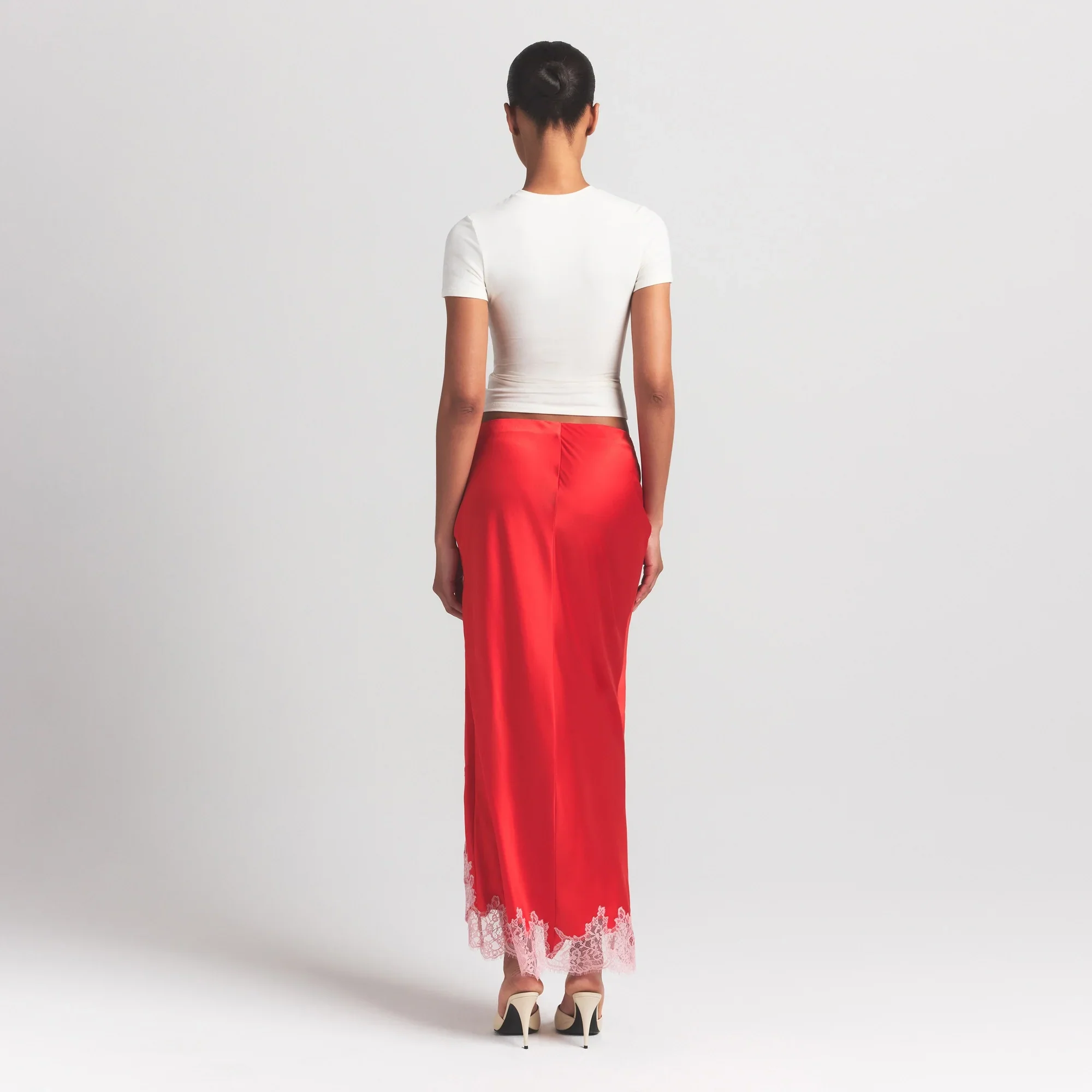 SILK LACE SLIP MIDI SKIRT | RUBY CONTRAST - Image 7