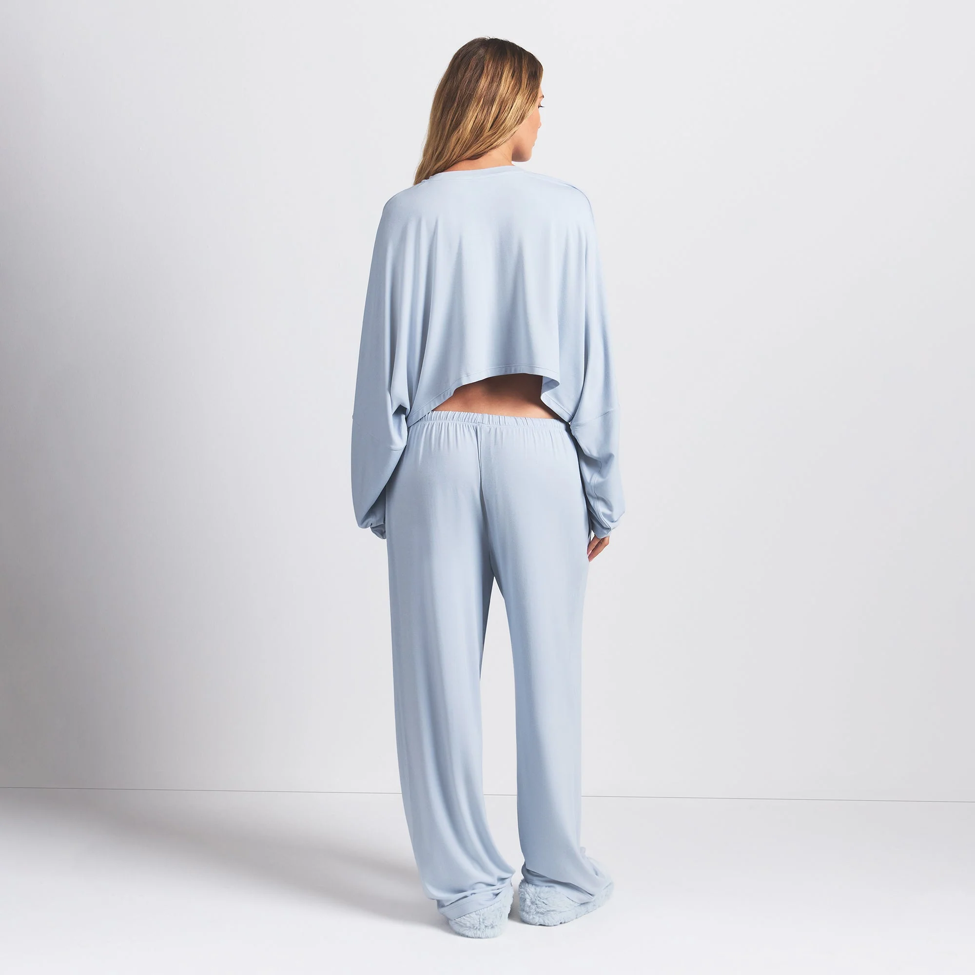 SKIMS SLEEP CROPPED LONG SLEEVE AND PANT SET | ZEN BLUE - Image 5