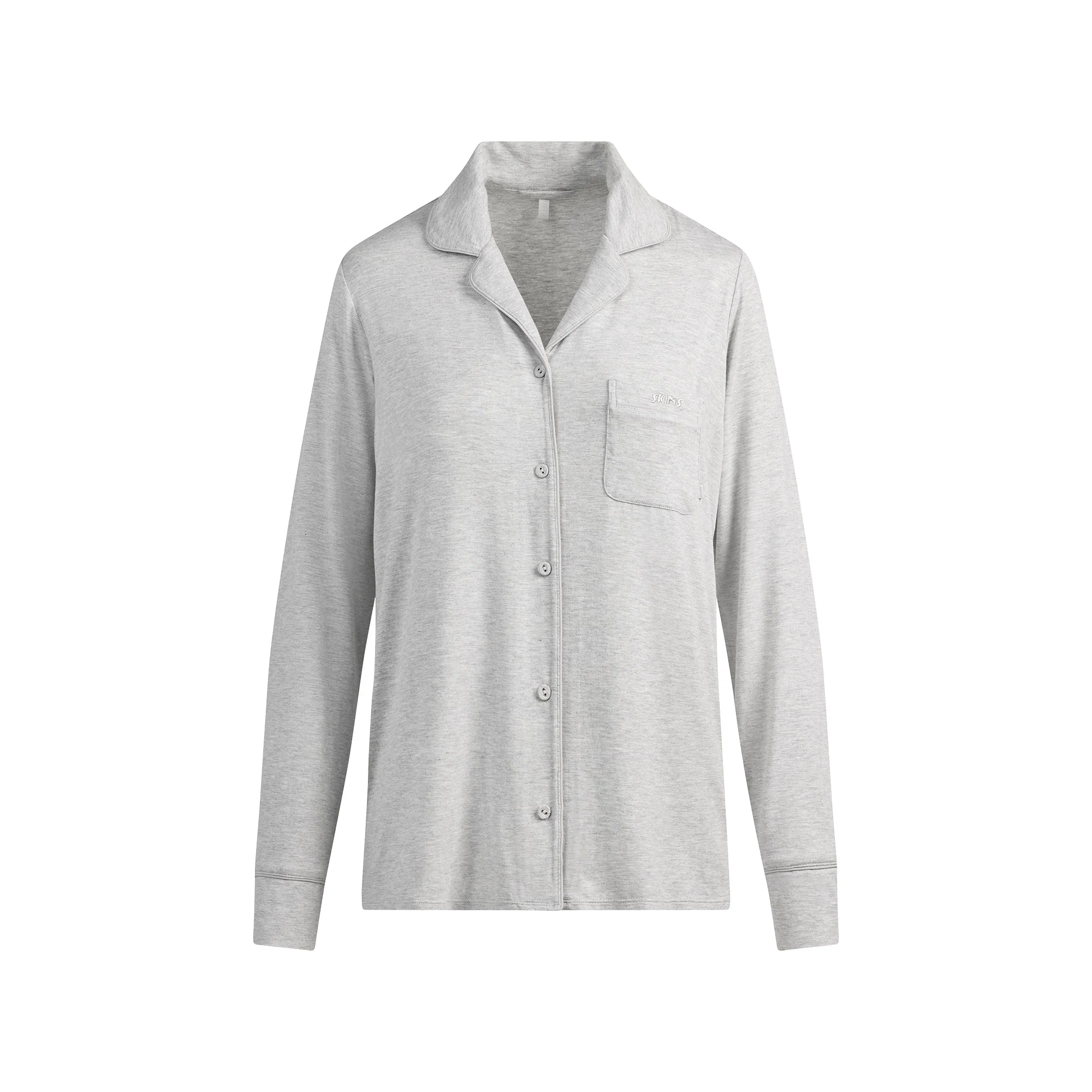 SKIMS SLEEP LONG SLEEVE BUTTON UP SET | LIGHT HEATHER GREY - Image 6