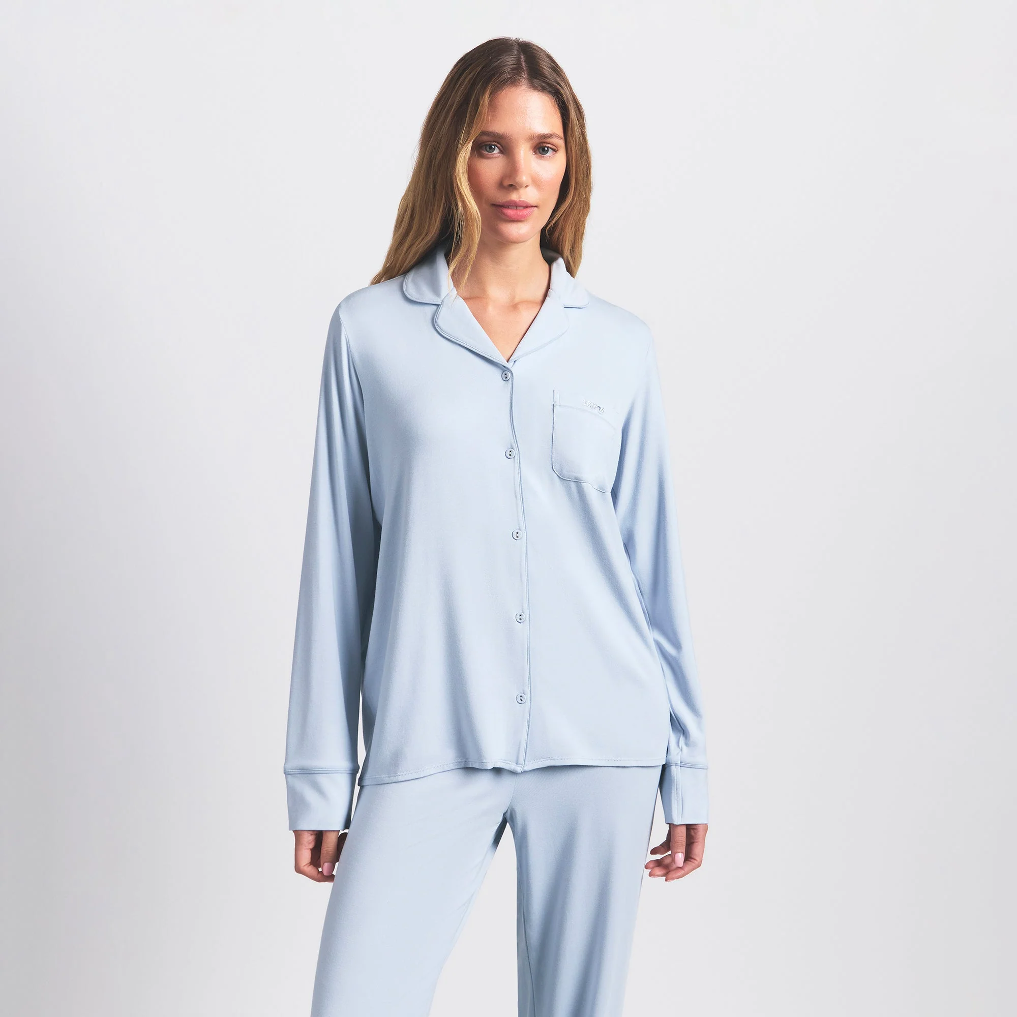 SKIMS SLEEP LONG SLEEVE BUTTON UP SET | ZEN BLUE - Image 3