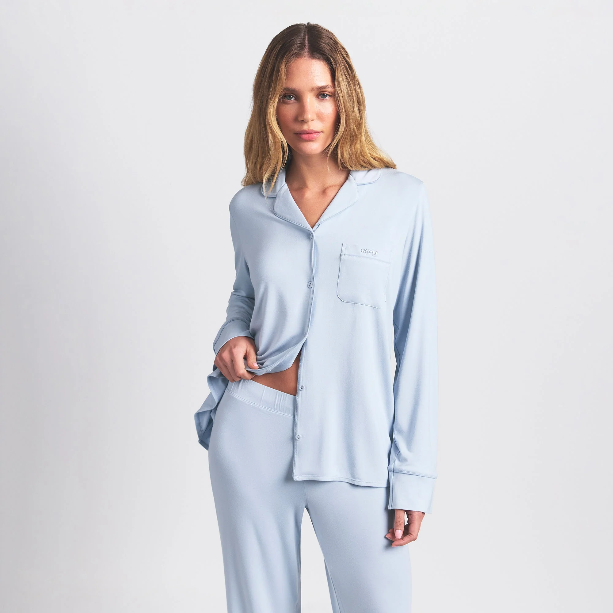 SKIMS SLEEP LONG SLEEVE BUTTON UP SET | ZEN BLUE - Image 5
