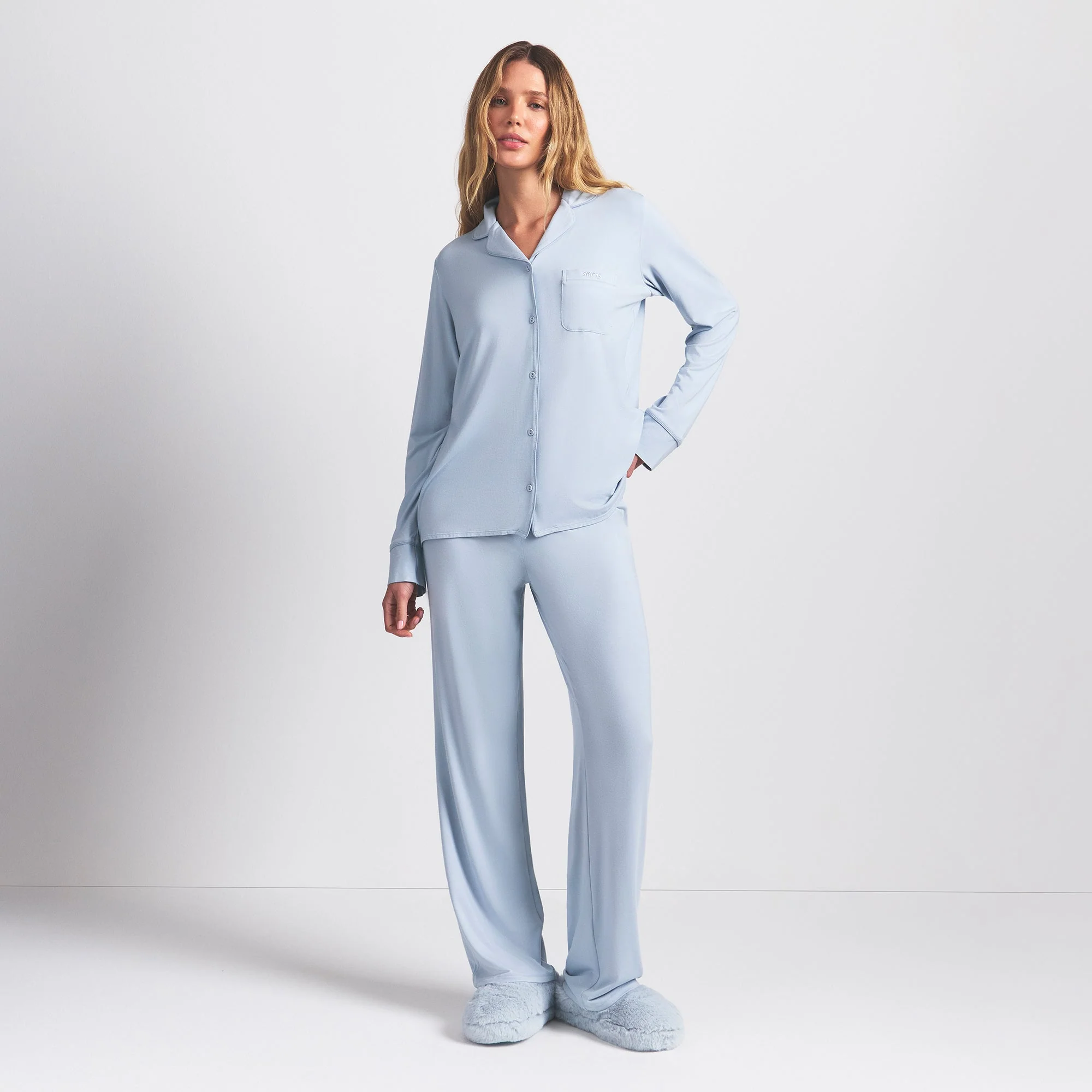 SKIMS SLEEP LONG SLEEVE BUTTON UP SET | ZEN BLUE - Image 7