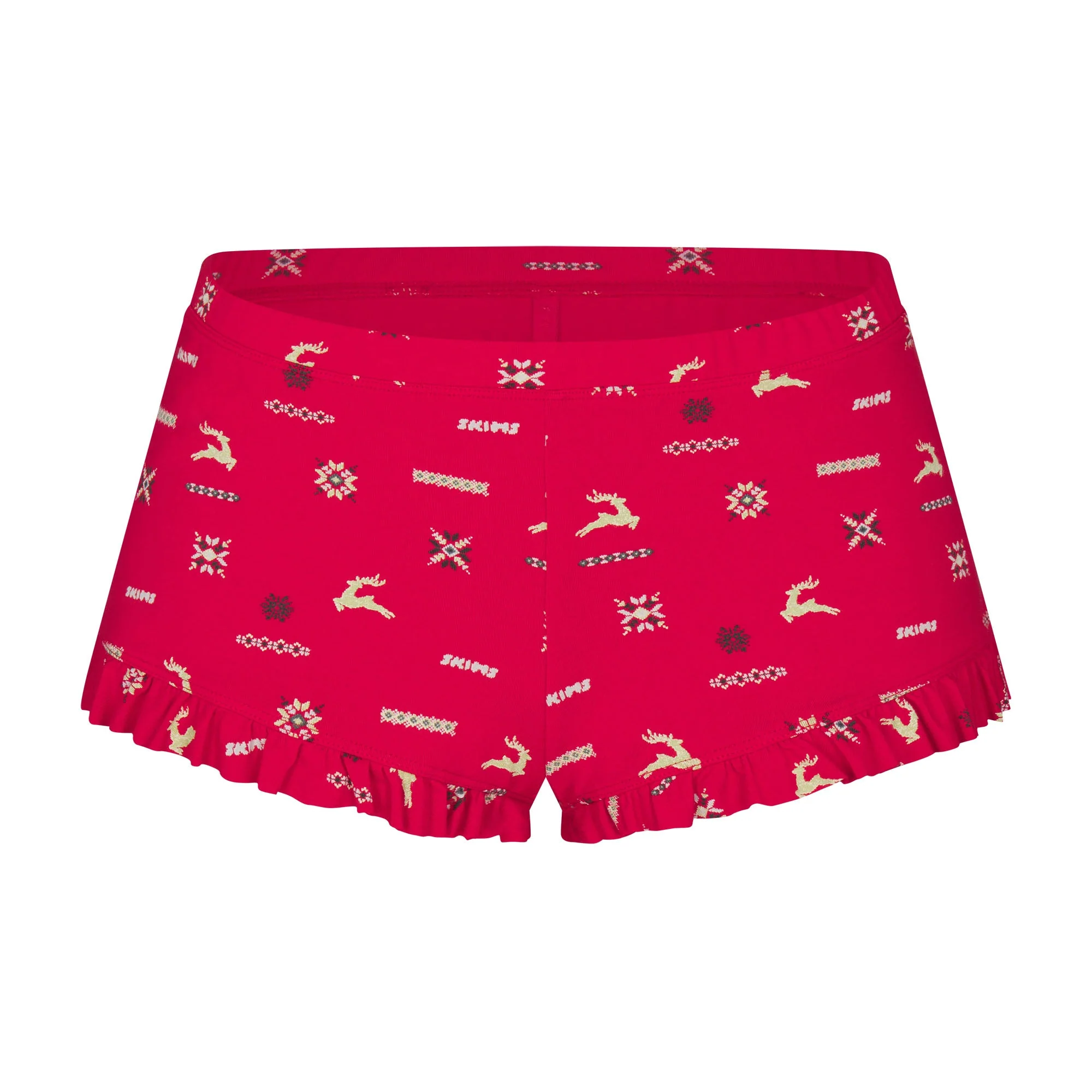 SKIMS SLEEP SCOOP NECK SLEEP SET | CRANBERRY VINTAGE DEER PRINT - Image 6