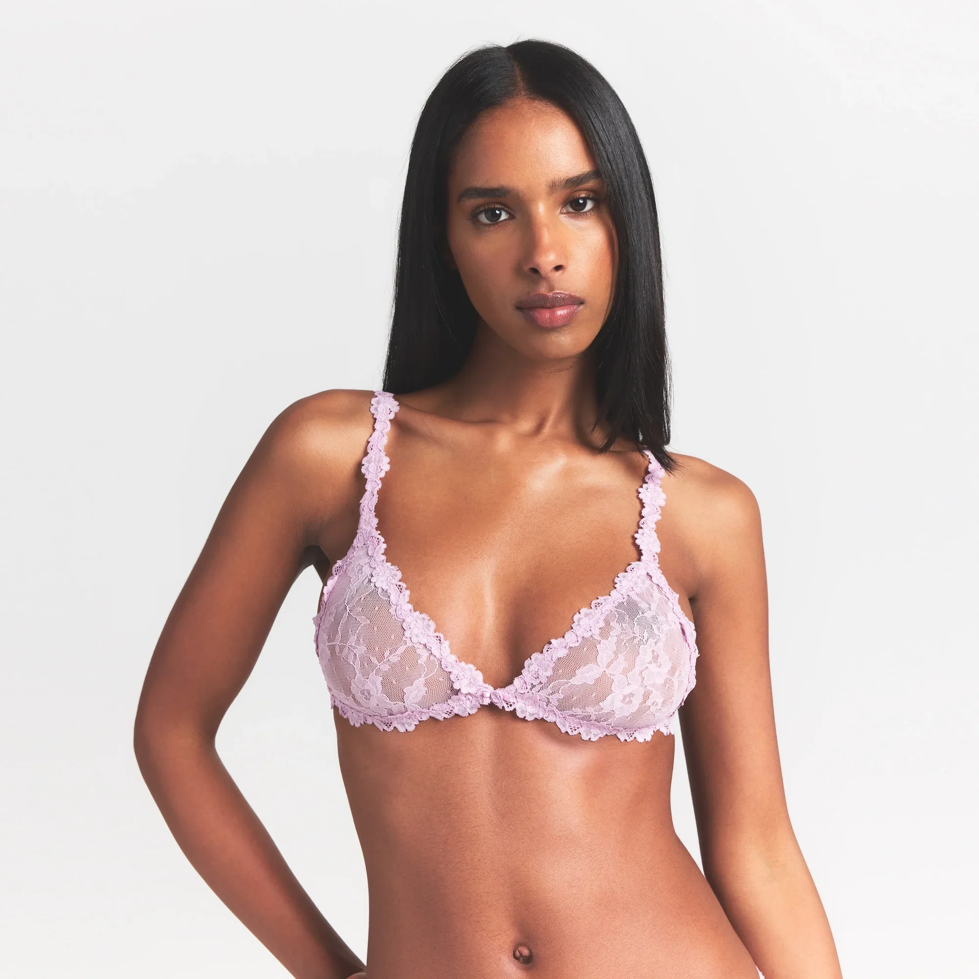 STRETCH LACE TRIANGLE BRALETTE | BABY PINK - Image 3