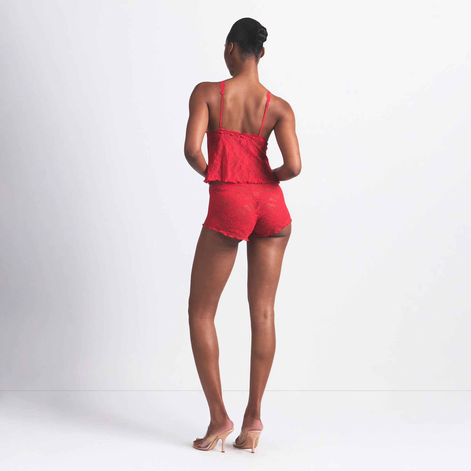 STRETCH LACE TRIANGLE CAMI AND SHORT SET | RED - Image 5