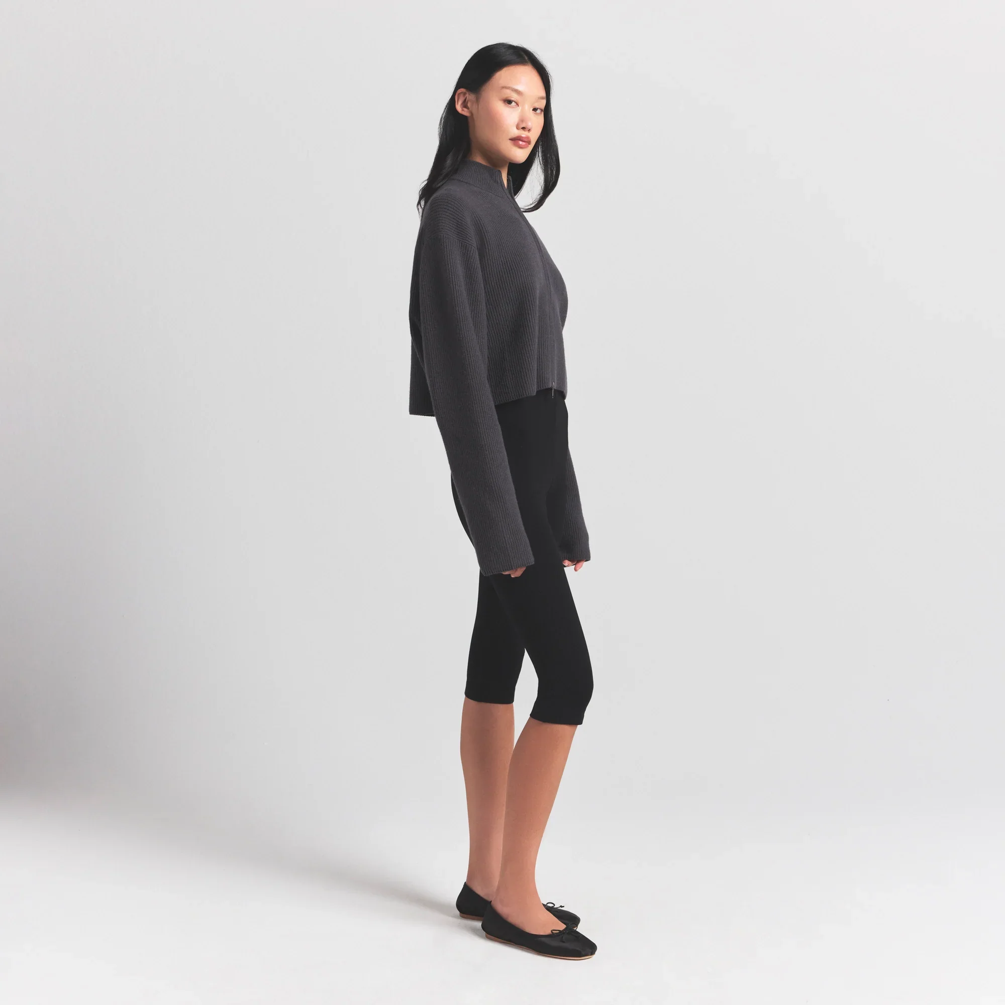 SWEATER KNITS RIBBED MOCK NECK ZIP UP | ASH - Image 3