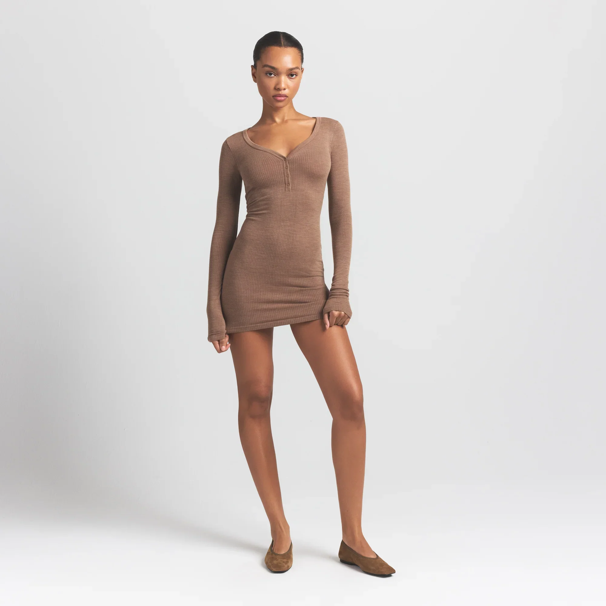 WOOL RIB HENLEY DRESS | SIENNA - Image 4