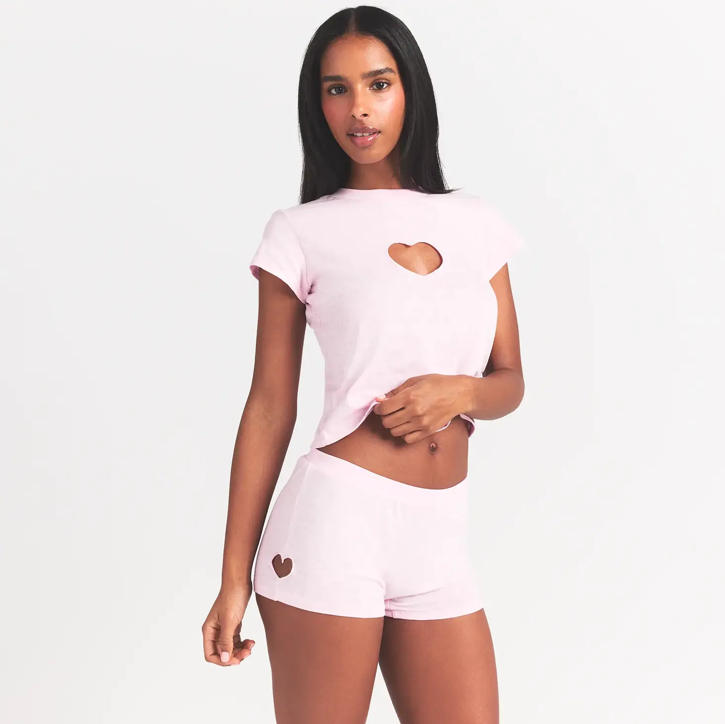 WORN IN JERSEY HEART MICRO SHORT | BABY PINK - Image 3